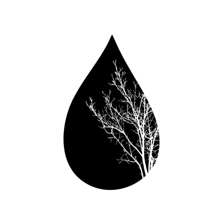 Vector silhouette of the tree in the drop on white background.のイラスト素材