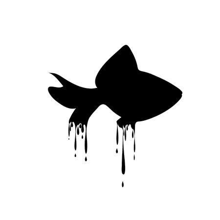 Vector silhouette of fish with drops on white background.のイラスト素材