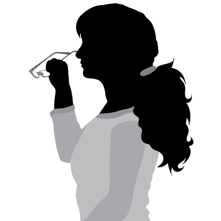 Vector silhouette of woman with glasses on white background.のイラスト素材