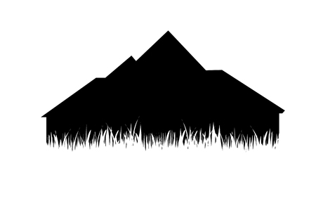 Vector silhouette of house in the grass on white background.のイラスト素材