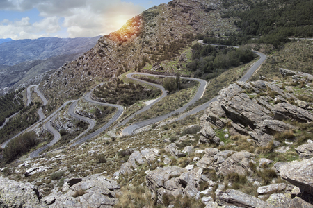 Zigzag road in the mountains in the Spain.の写真素材