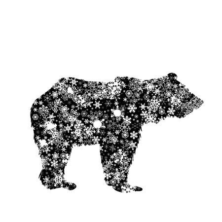 Vector silhouette of bear with snowflakes.のイラスト素材