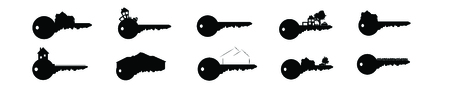 Vector silhouette set of key with house..のイラスト素材