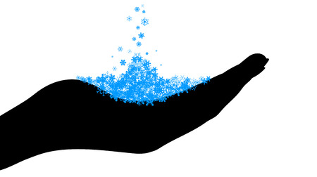 Vector silhouette of hand with snowflakes.のイラスト素材