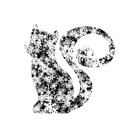 Vector illustration of cat with snowflakes.のイラスト素材