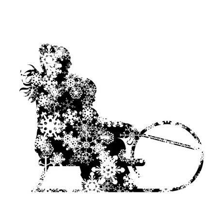 Vector silhouette of family who sledding on snow toboggan.のイラスト素材