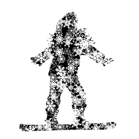 Vector silhouette of girl who rides on a snowboard.のイラスト素材