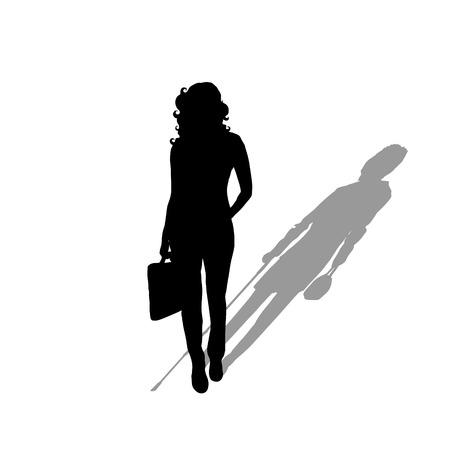 Young woman with shadow of old woman. Vector silhouette on white background. Illustration of aging symbol.のイラスト素材