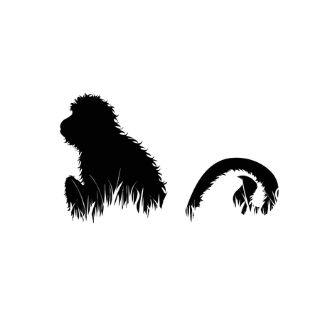 Illustration of monkey icon in the grass. Vector silhouette on white background.のイラスト素材