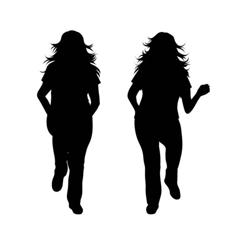 Vector silhouette of woman who running on white background. Symbol of sport, healthy, diet, friends.のイラスト素材