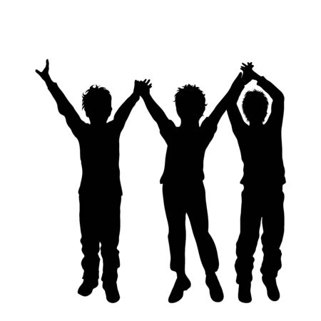 Vector silhouette of children´s friends on white background. Symbol of child, siblings,boy, brother,family,free,funny.のイラスト素材