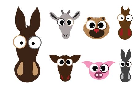 Collection vectors of drawing domestic animal on white background. Symbol of goat, bear, donkey, pig, cow, horse, farm, breeding, logo, sign.の写真素材