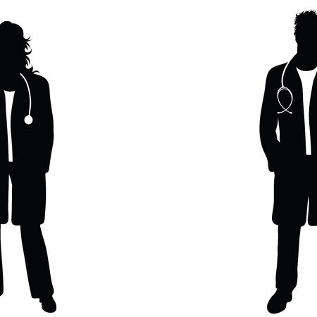 Vector silhouette of doctor on white background. Symbol of woman, man, people, person, clinic, medical, hospital, urgency, sick, illness.のイラスト素材