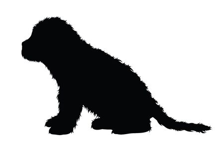 Vector silhouette of puppy on white background. Symbol of animal, pet, dog, home, care.のイラスト素材