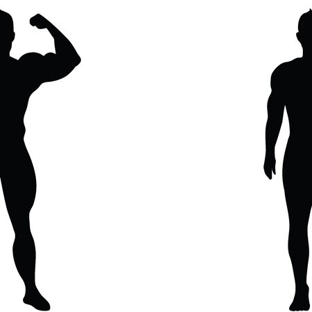 Vector silhouette of muscleman on white background. Symbol of fitness, boy, gym, healthy, diet, sport.のイラスト素材