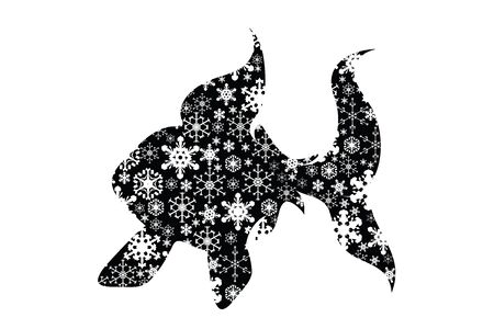 Vector silhouette of snowy fish on white background. Symbol of winter, animal, lake, river, sea, food, fishing, season, snow, cold, snowflake, Christmas, frost.のイラスト素材