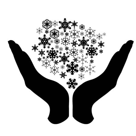 Vector silhouette of a hand in a protection gesture protecting a snowflakes. Symbol of insurance, snow, winter, cold, christmas, person, defensive, safe, security, support.のイラスト素材