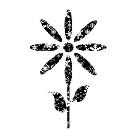 Vector silhouette of snowy flower on white background. Symbol of winter, plant, garden, season, snow, cold, snowflake, Christmas, frost.のイラスト素材