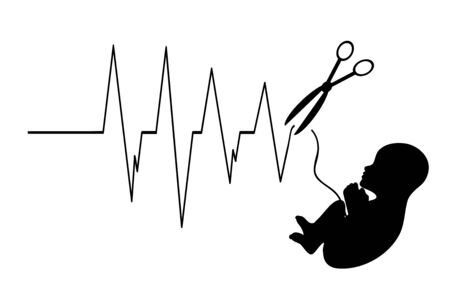 Vector illustration of abortion fetus with heart beat on white background. Sign of premature birth and miscarriage.のイラスト素材