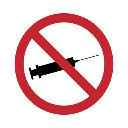 Vector silhouette of no drugs sign on white background. Symbol of healthy care.のイラスト素材