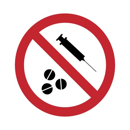 Vector silhouette of no drugs sign on white background. Symbol of healthy care.のイラスト素材