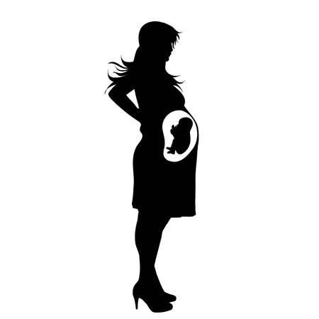 Vector silhouette of pregnant woman on white background. Symbol of maternity.のイラスト素材