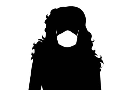 Vector silhouette of anonymous woman with medical mask on white background. Symbol of healthy and sick. Danger of coronavirus.のイラスト素材