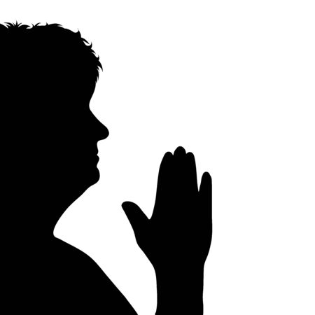 Vector silhouette of anonymous woman who pray on white background. Symbol of people and religion.のイラスト素材