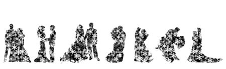 Collection of vector illustration different snowy wedding couple. Symbol of winter and flakes.のイラスト素材