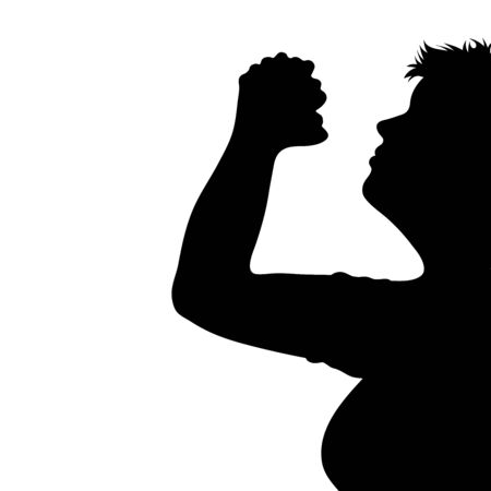 Vector silhouette of anonymous woman who pray on white bakground. Symbol of people and religion.のイラスト素材
