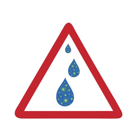 Vector illustration of warning sign contaminated drop of water by bacteria on white background. Symbol of disease and health.のイラスト素材