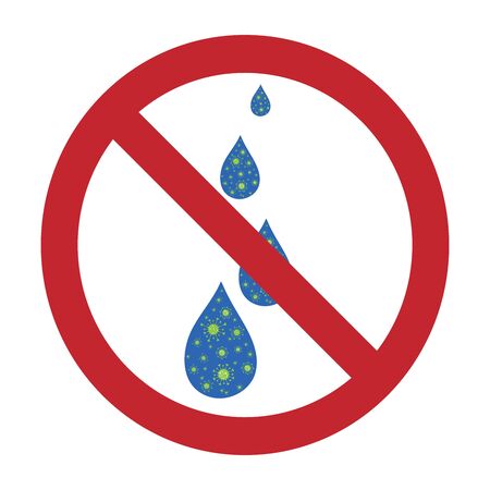 Vector illustration of do not contaminated drop of water by bacteria on white background. Symbol of disease and health.のイラスト素材