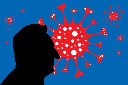 Vector illustration of old man spreading virus sign in air. Symbol of disease and coronavirus.のイラスト素材
