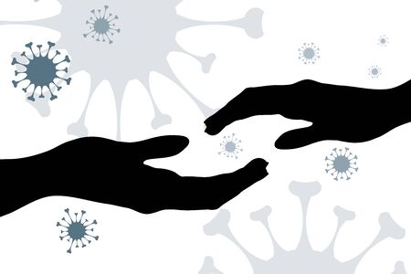 Vector illustration of hands spreading virus sign in air. Symbol of disease and coronavirus.のイラスト素材