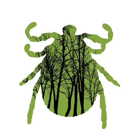 Vector silhouette of tick with trees on background. Symbol of insect.のイラスト素材