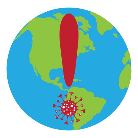 Vector silhouette of globe spreading by bacteria. Symbol of healthy and sick. Danger of coronavirus.のイラスト素材