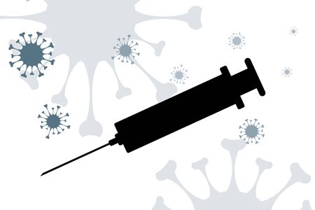 Vector silhouette of injection on background with virus symbol. Illustration of medical and healthy.のイラスト素材