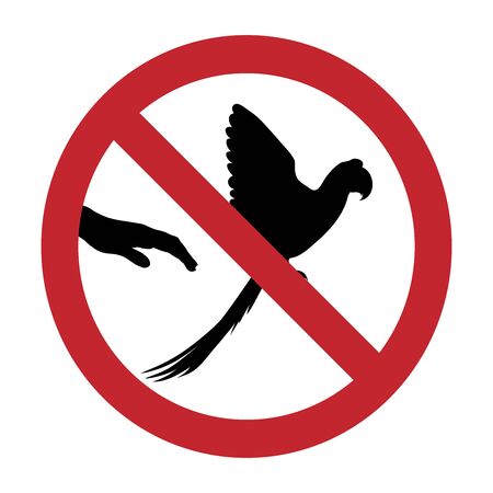 Vector silhouette of do not touch parrot mark on white background. Symbol of prohibition.のイラスト素材