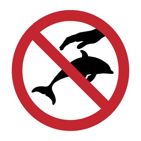 Vector silhouette of do not touch dolphin mark on white background. Symbol of prohibition.のイラスト素材