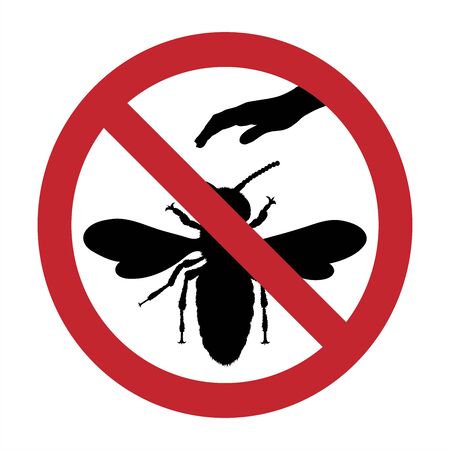 Vector silhouette of do not touch bee mark on white background. Symbol of prohibition.のイラスト素材