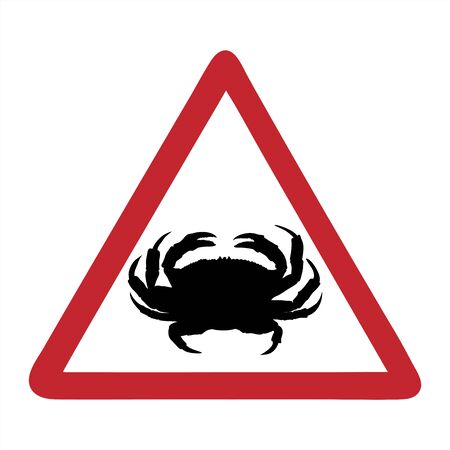 Vector silhouette of attention mark with crab on white background. Symbol of danger.のイラスト素材