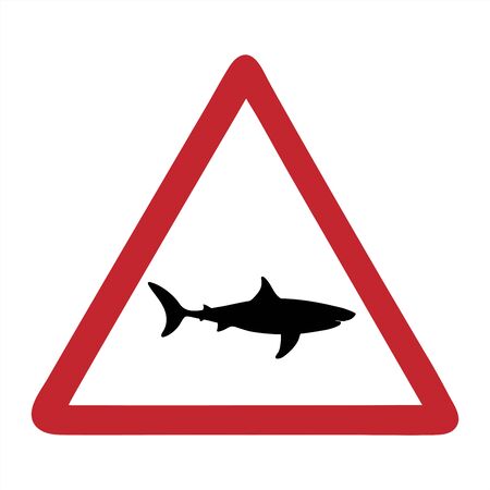 Vector silhouette of attention mark with shark on white background. Symbol of danger.のイラスト素材