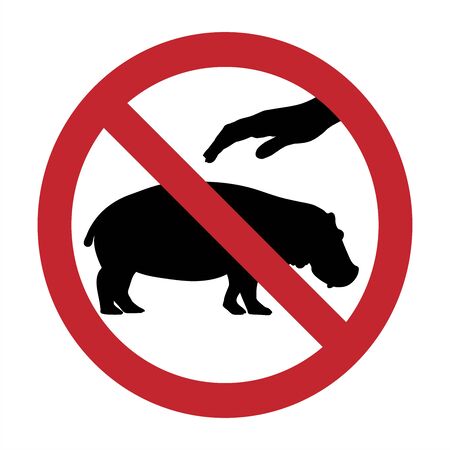 Vector silhouette of do not touch hippopotamus mark on white background. Symbol of prohibition.のイラスト素材