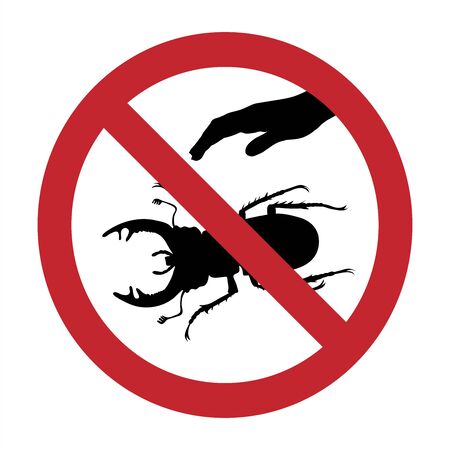 Vector silhouette of do not touch stag-beetle mark on white background. Symbol of prohibition.のイラスト素材