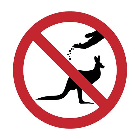 Vector silhouette of do not feeding kangaroo mark on white background. Symbol of prohibition.のイラスト素材