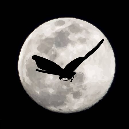 Vector silhouette of flying butterflies on moon background. Symbol of night.のイラスト素材