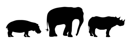 Collection of vector silhouette of animals on white background. Symbol of nature and zoo garden.のイラスト素材