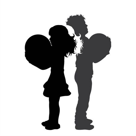 Vector silhouette of couple of boy and girl. Symbol of children.のイラスト素材