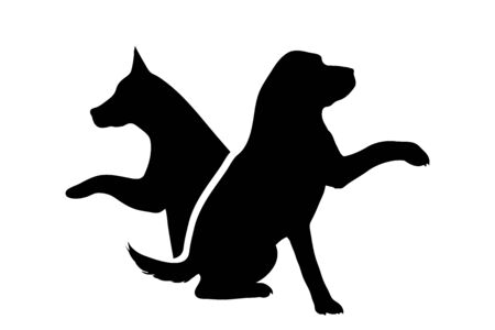 Vector silhouette of couple of dogs. Symbol of pet.のイラスト素材