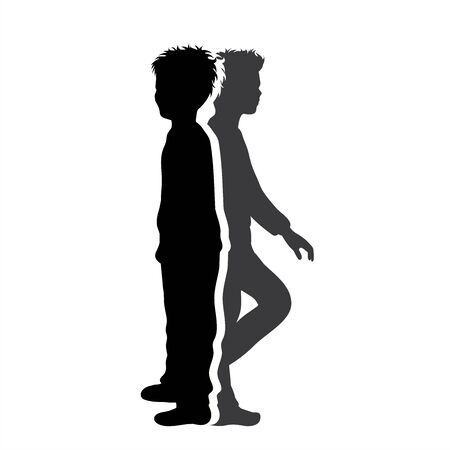 Vector silhouette of couple of boys. Symbol of children.のイラスト素材